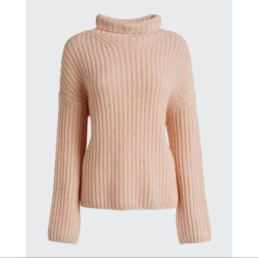 Vince Lofty Rib Knit Drop Sleeve Wool & Cashmere Blend Chunky Turtleneck Sweater - Picture 9 of 16